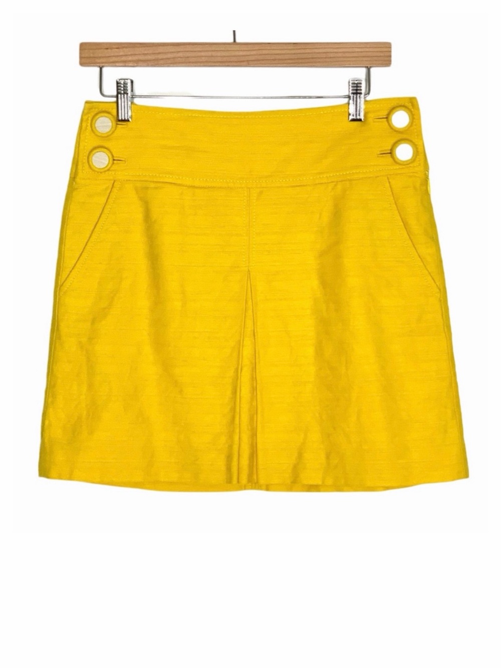 J. Crew Yellow Cotton-Linen Blend Mini Skirt Front Pleat Side Pocket Sailor Sz 2